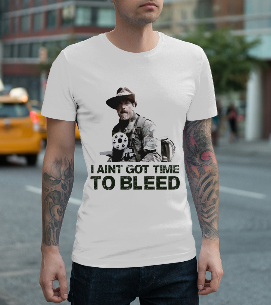 Predator I Ain't Got Time To Bleed Soldier with Gatling Gun T-Shirt