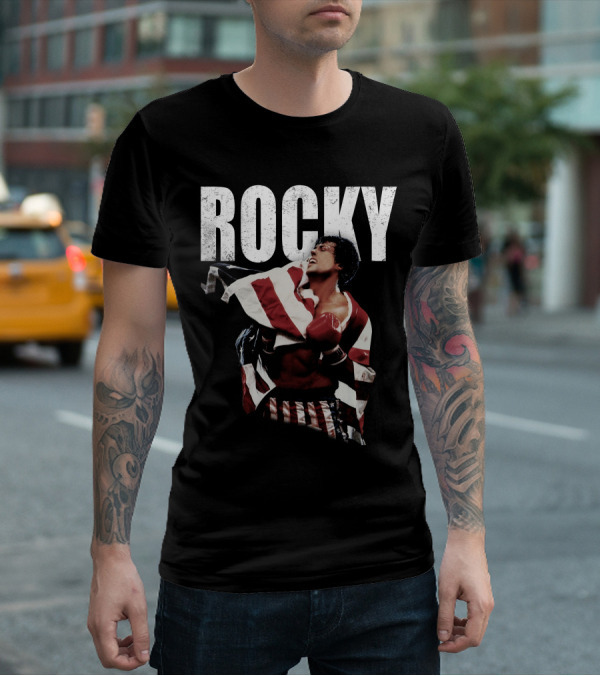 Rocky American Flag Victory Pose T-Shirt