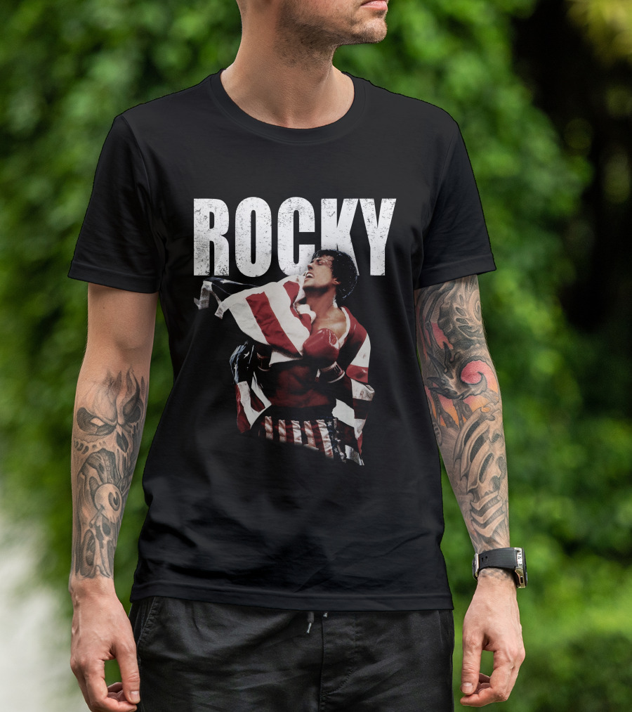 Rocky American Flag Victory Pose T-Shirt