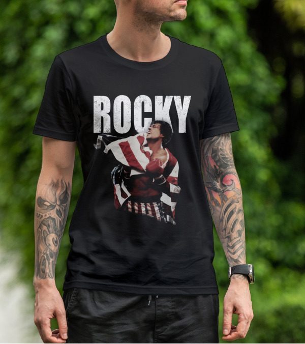 Rocky American Flag Victory Pose T-Shirt
