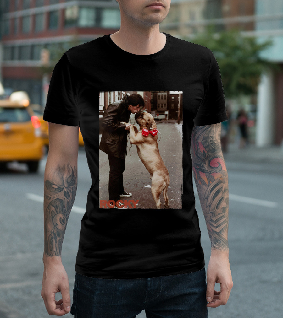ROCKY Dog Kiss Bow Scene T-Shirt