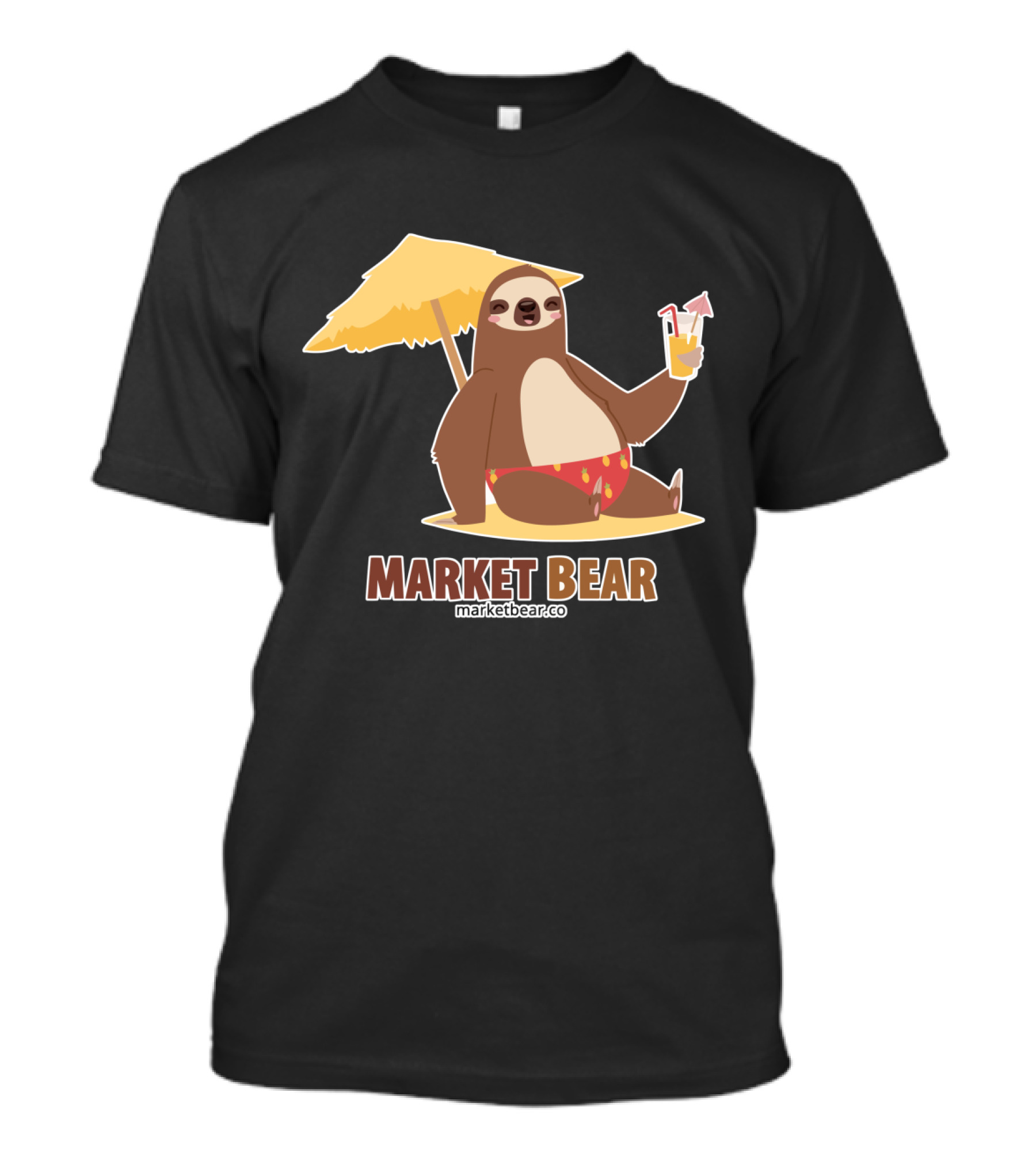 Market Bear Sloth Relaxing Under Beach Umbrella With Drink T-Shirt