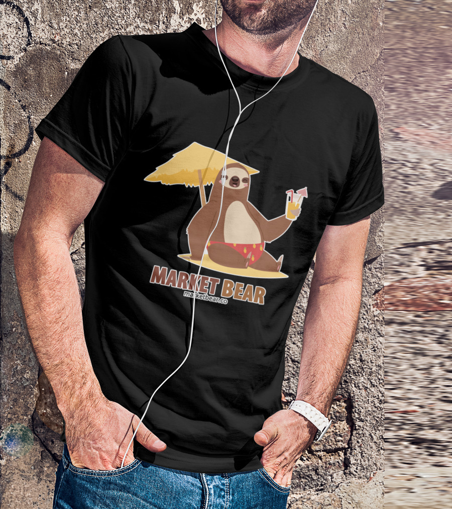 Market Bear Sloth Relaxing Under Beach Umbrella With Drink T-Shirt