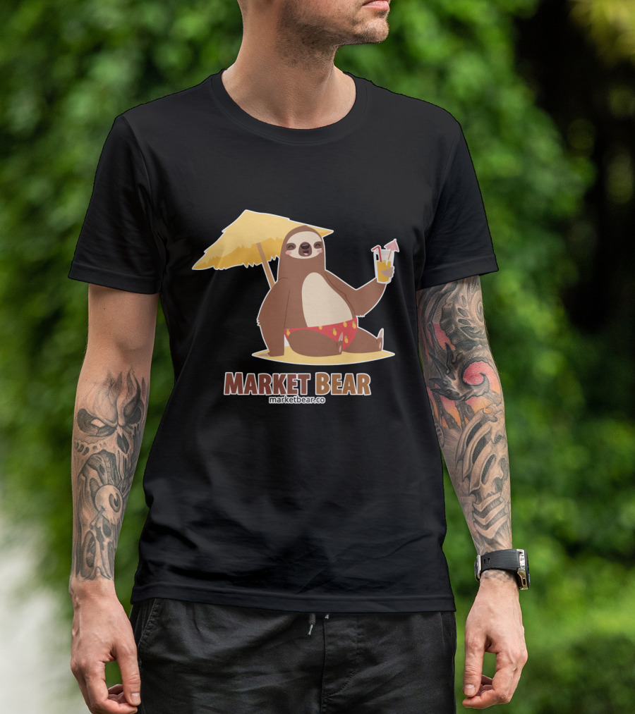 Market Bear Sloth Relaxing Under Beach Umbrella With Drink T-Shirt