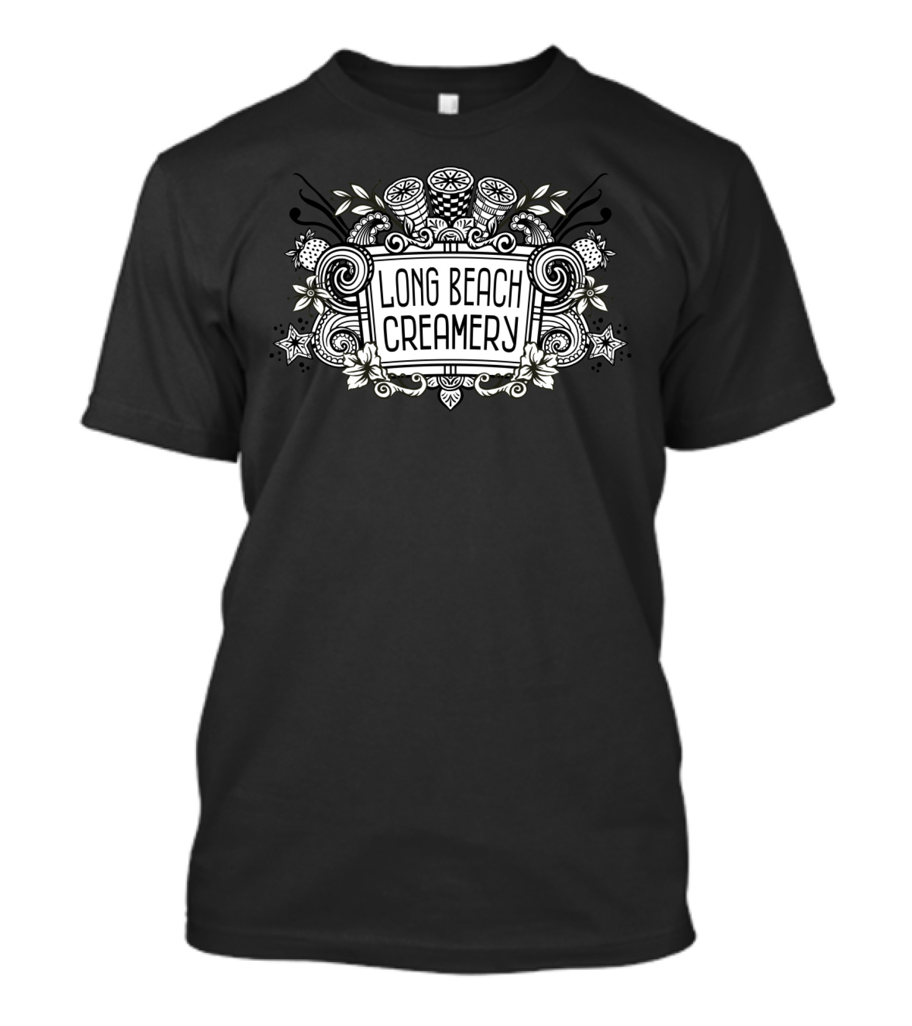 Long Beach Creamery Detailed Ornate Decorative Design With Citrus And Star Elements T-Shirt