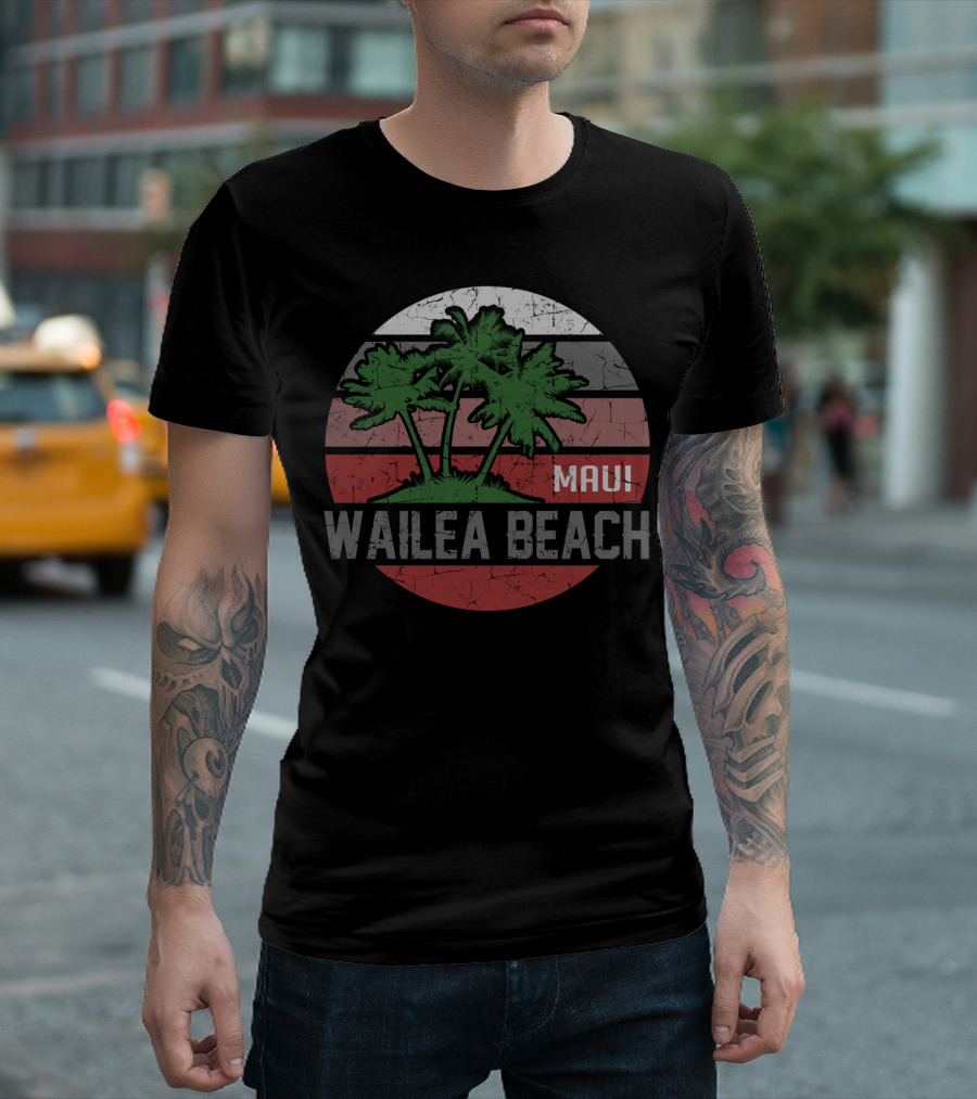 Maui Wailea Beach Tropical Palm Trees Scenic Circle T-Shirt