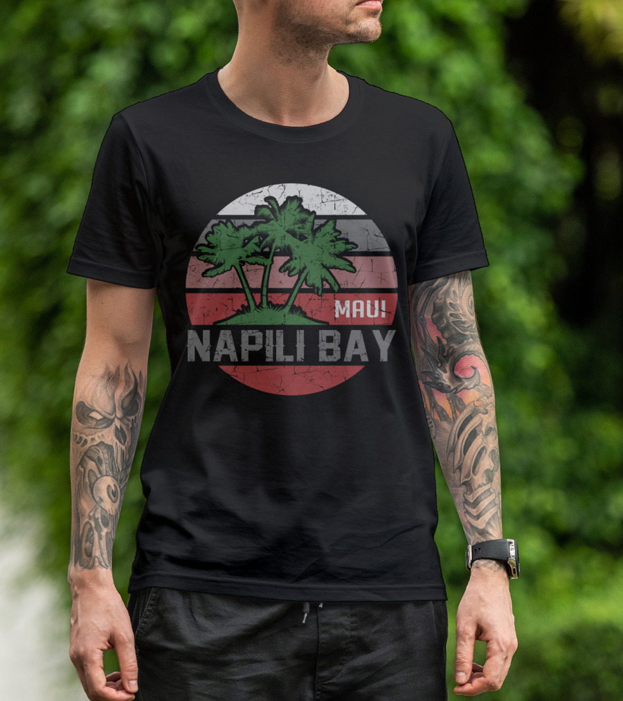 Tropical Palm Trees Circle Design Napili Bay Maui T-Shirt
