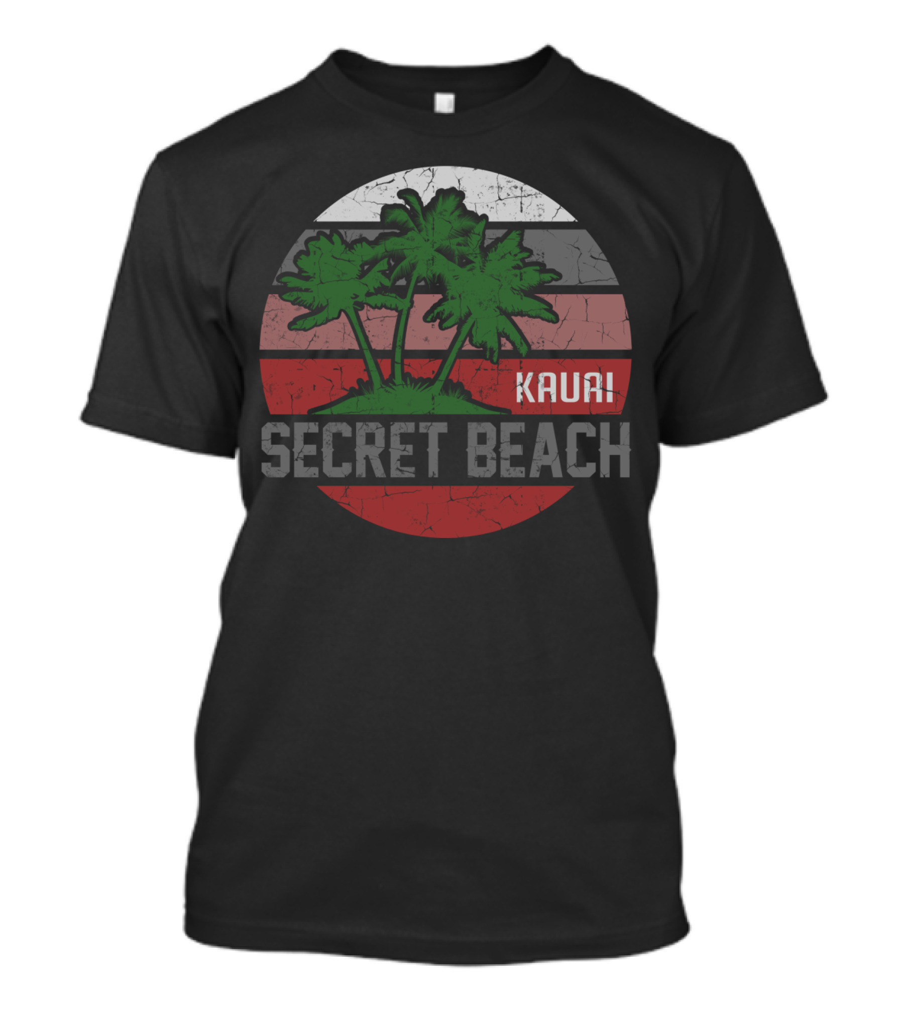 Secret Beach Kauai Hawaii Palm Trees Vintage Circle T-Shirt