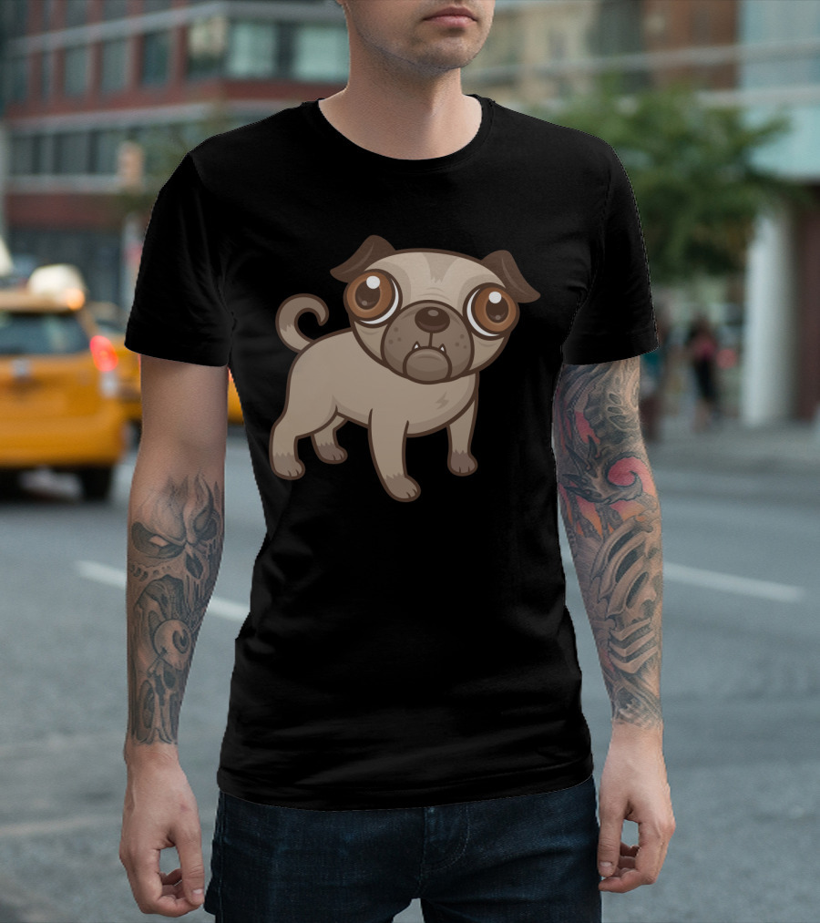 Cartoon Pug Puppy Adorable Big Eyes T-Shirt