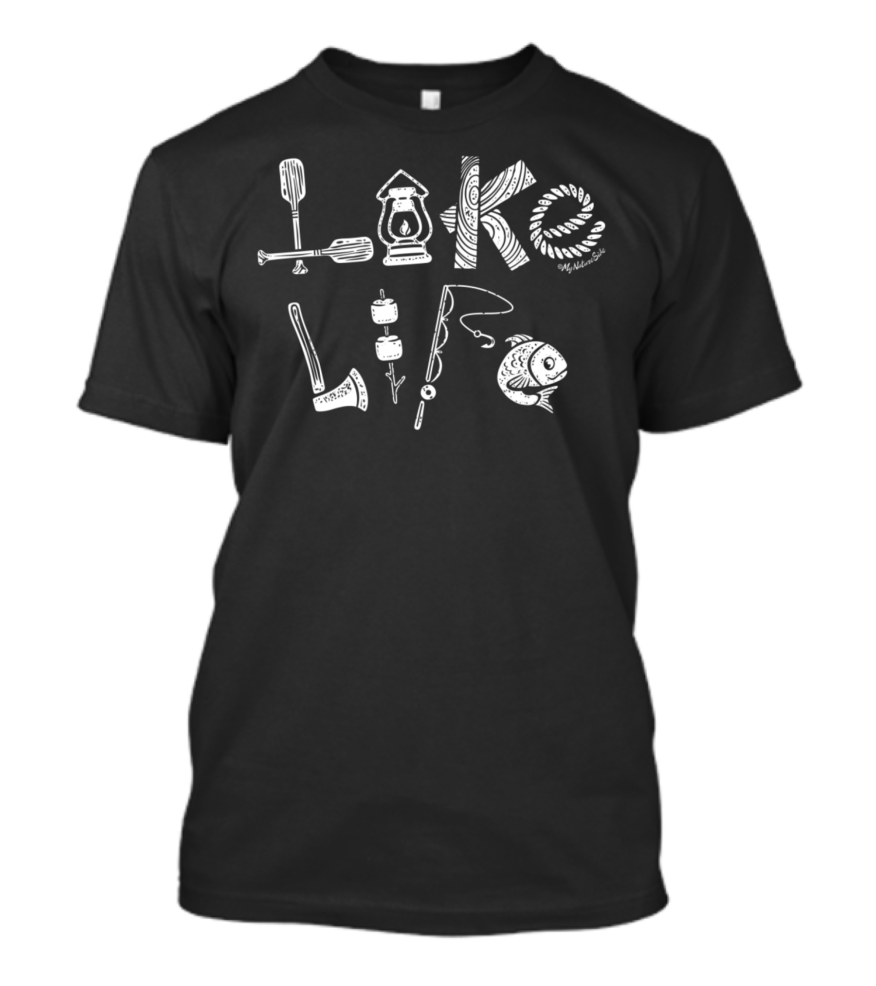 Lake Life Lantern Paddle Fishing Hook Campfire Icons T-Shirt