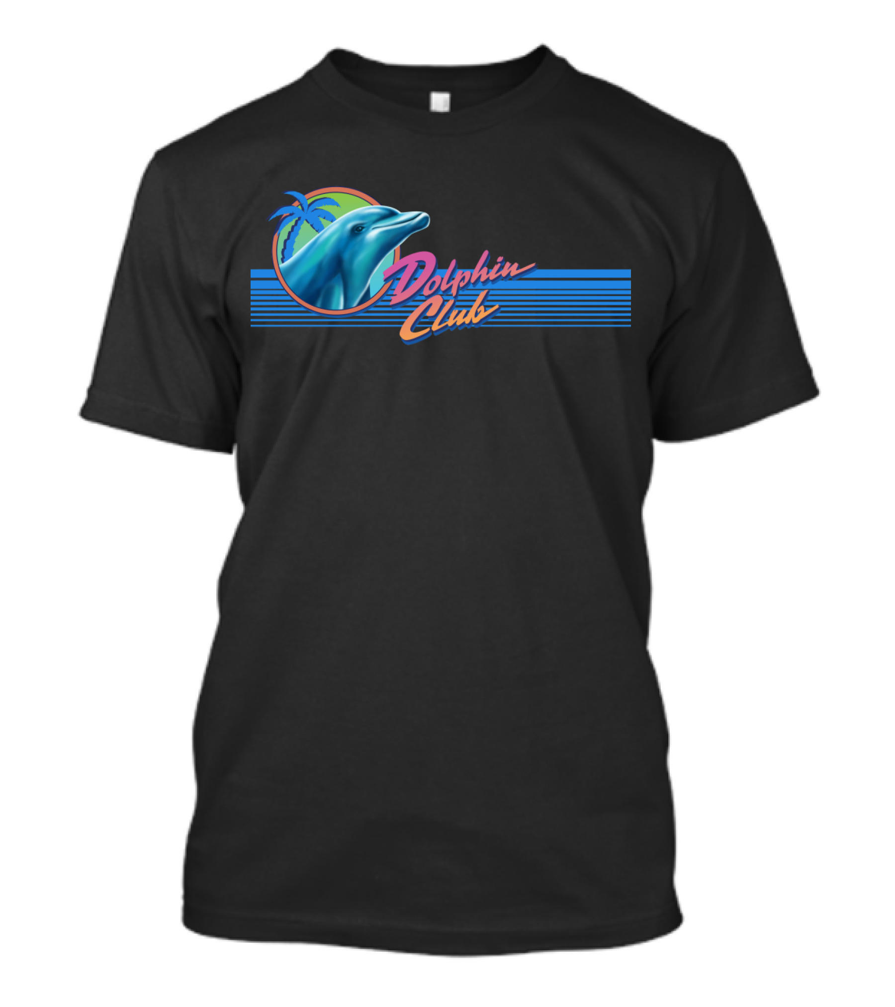 Dolphin Club Retro Design With Palm Tree And Stripes T-Shirt