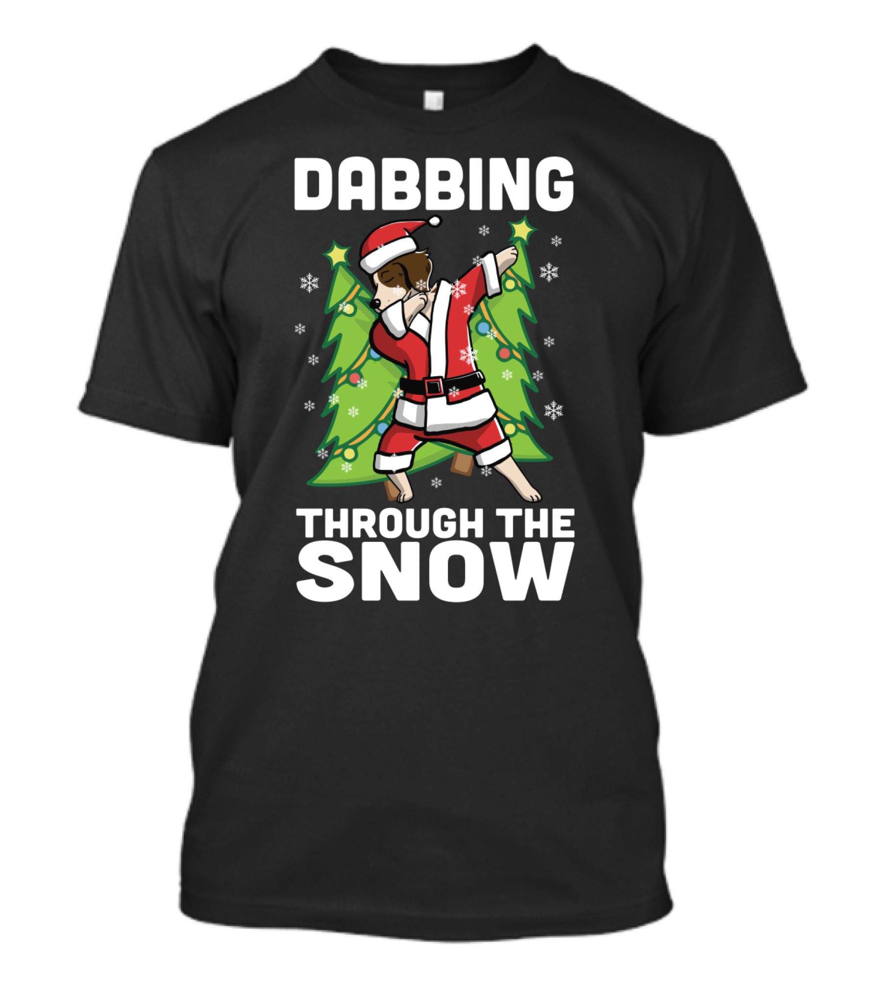 Dabbing Through The Snow Brittany Spaniel Santa Christmas Trees T-Shirt