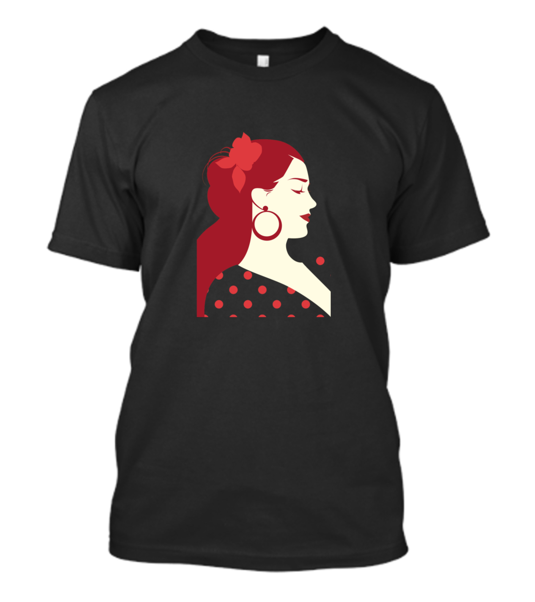 Beautiful Spanish Girl Polka Dots Red Floral Hair Accessory T-Shirt