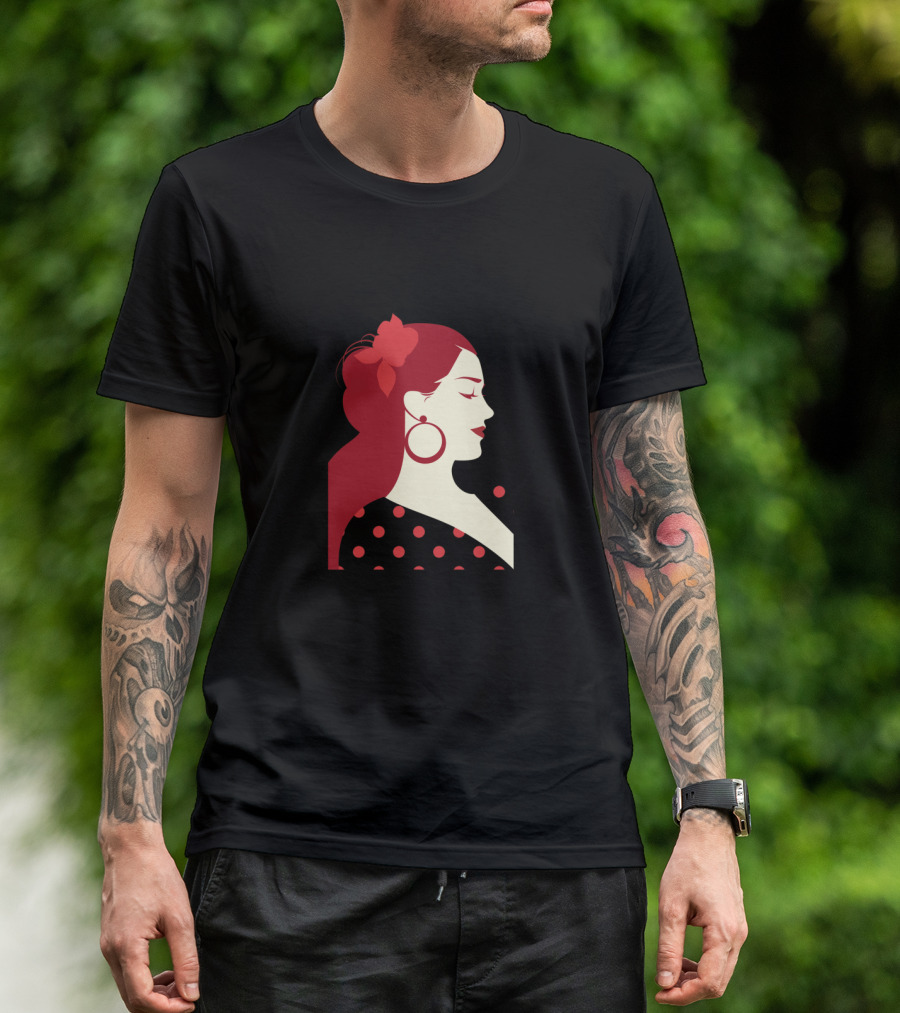 Beautiful Spanish Girl Polka Dots Red Floral Hair Accessory T-Shirt