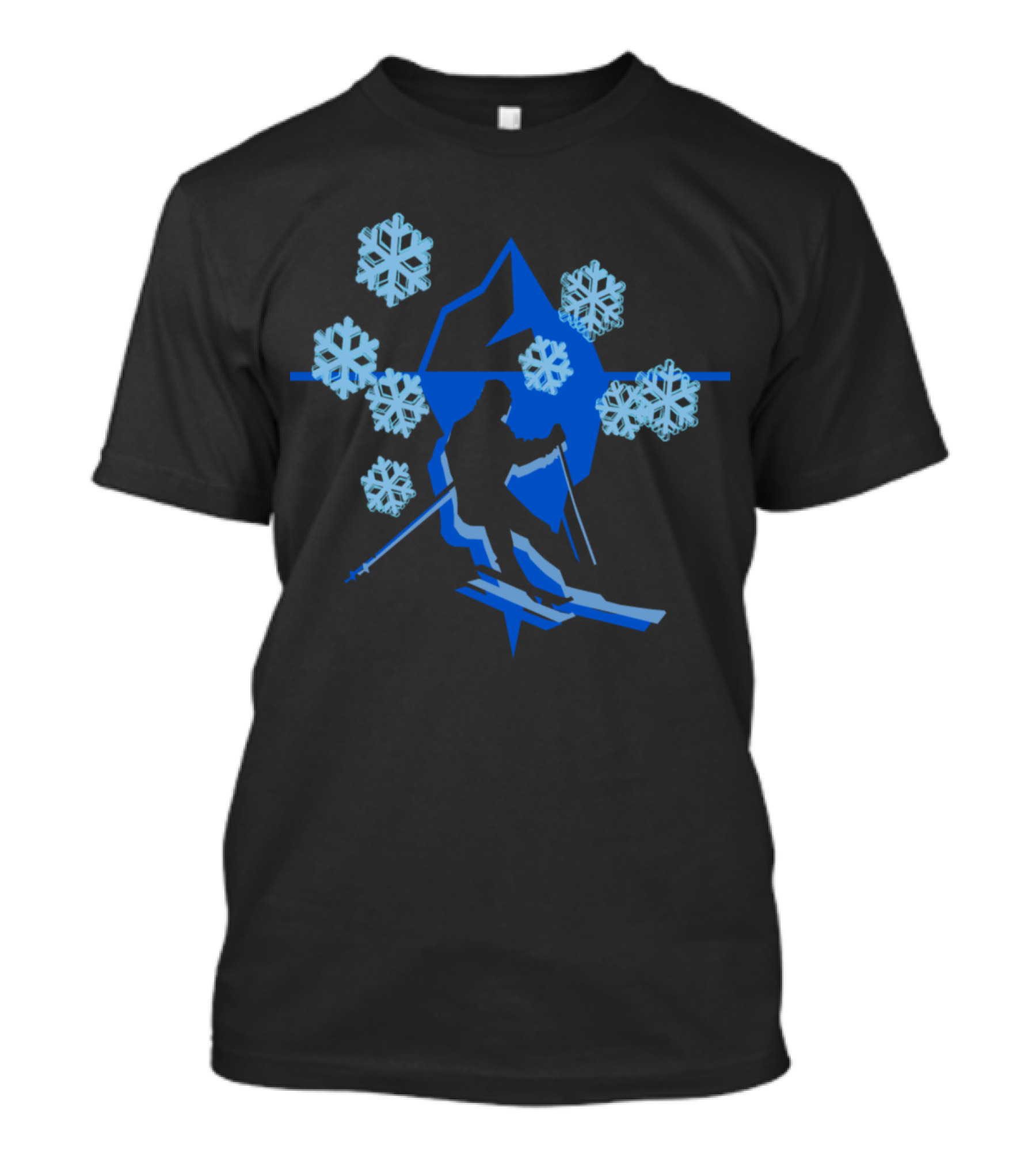 Skiing Silhouette With Snowflakes And Mountain Iceberg T-Shirt