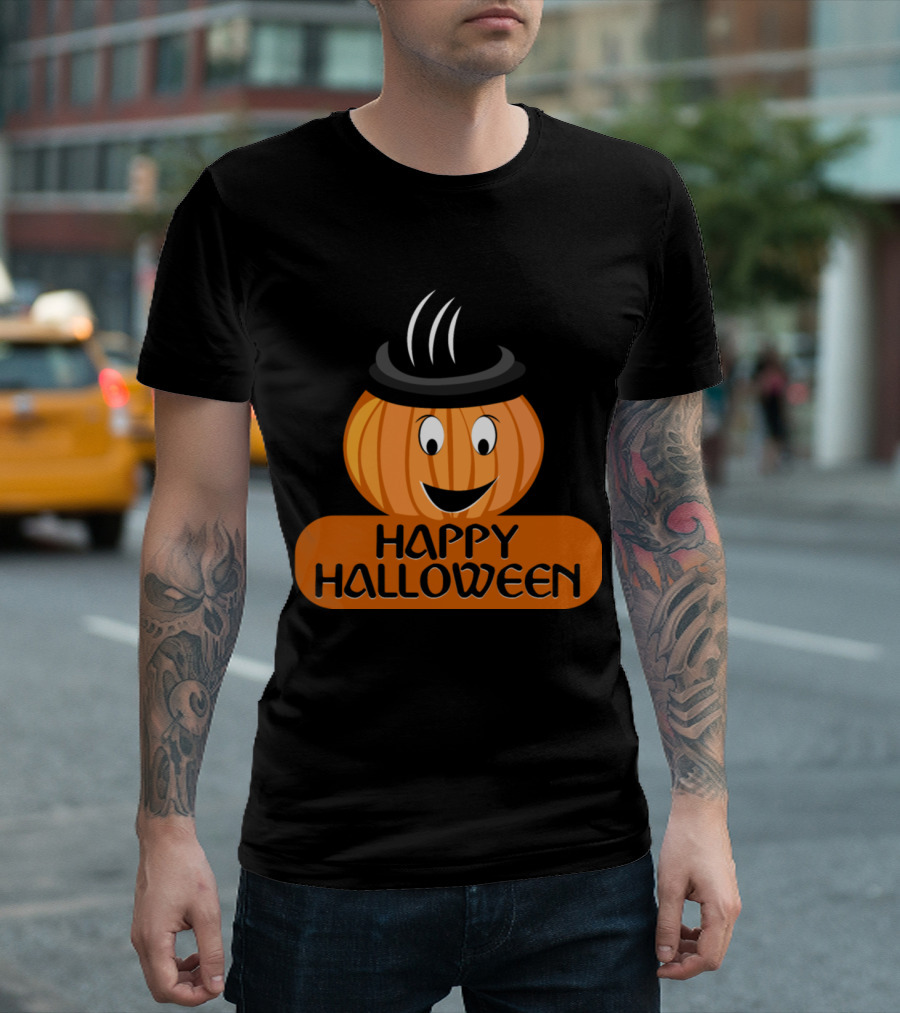 Happy Halloween Pumpkin Present Witch Hat Face T-Shirt