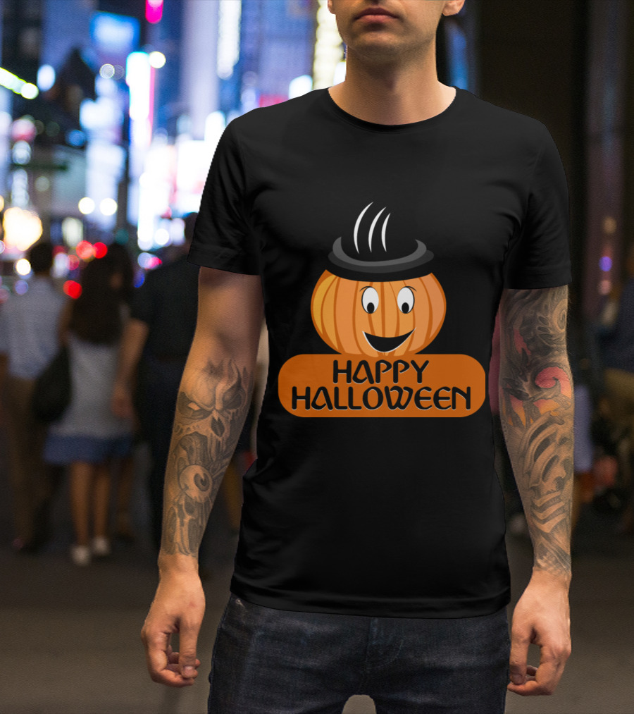 Happy Halloween Pumpkin Present Witch Hat Face T-Shirt