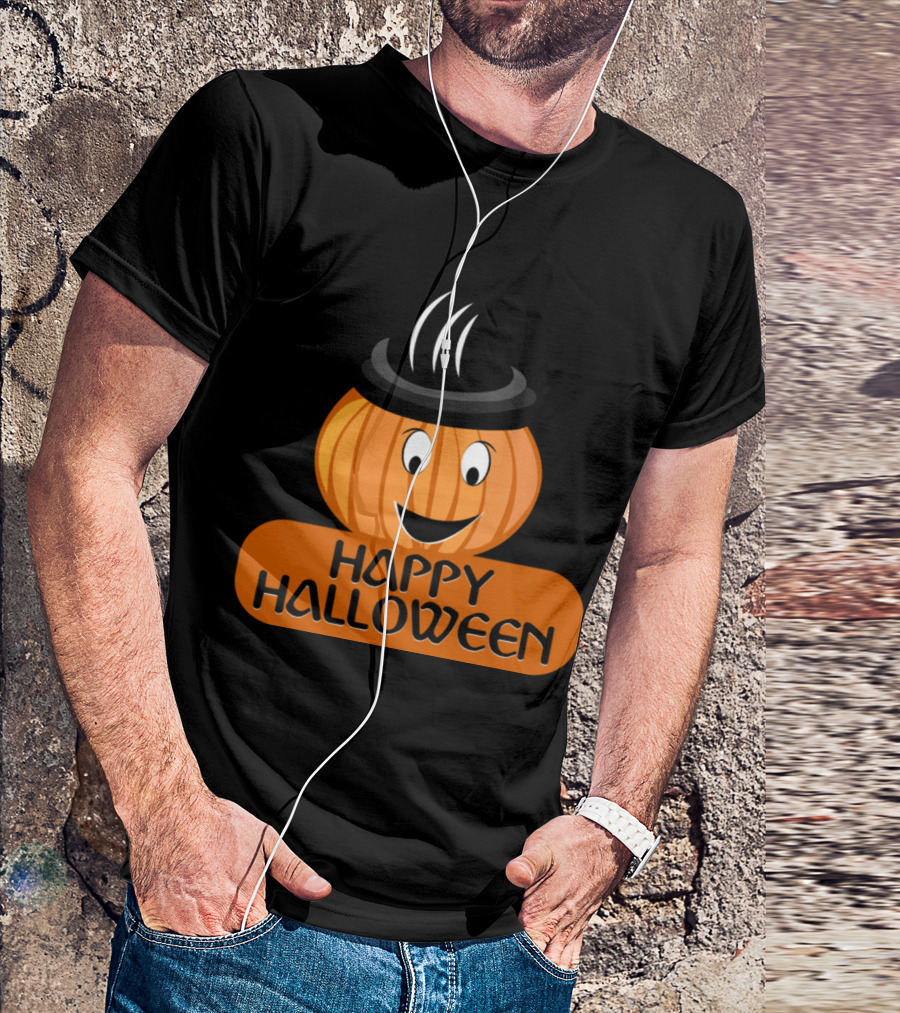 Happy Halloween Pumpkin Present Witch Hat Face T-Shirt