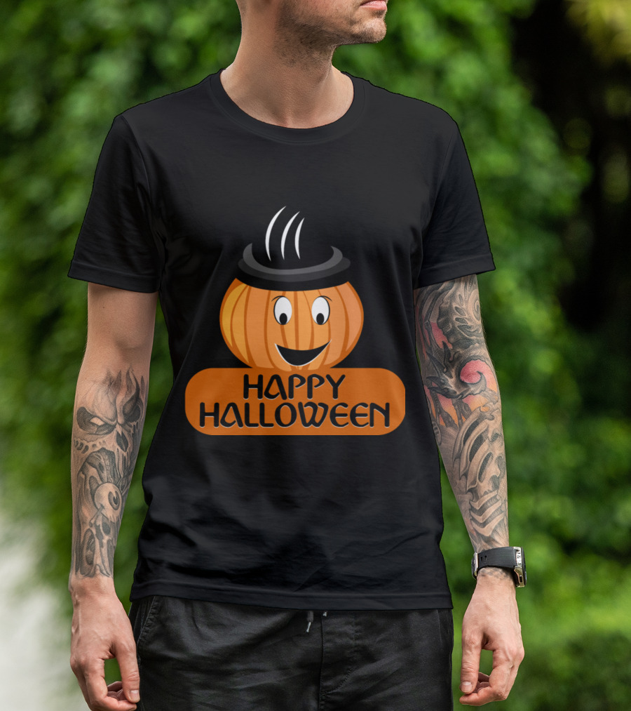 Happy Halloween Pumpkin Present Witch Hat Face T-Shirt