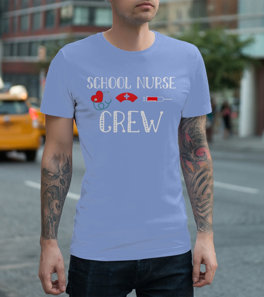 School Nurse Crew Heart Stethoscope Cap Syringe T-Shirt