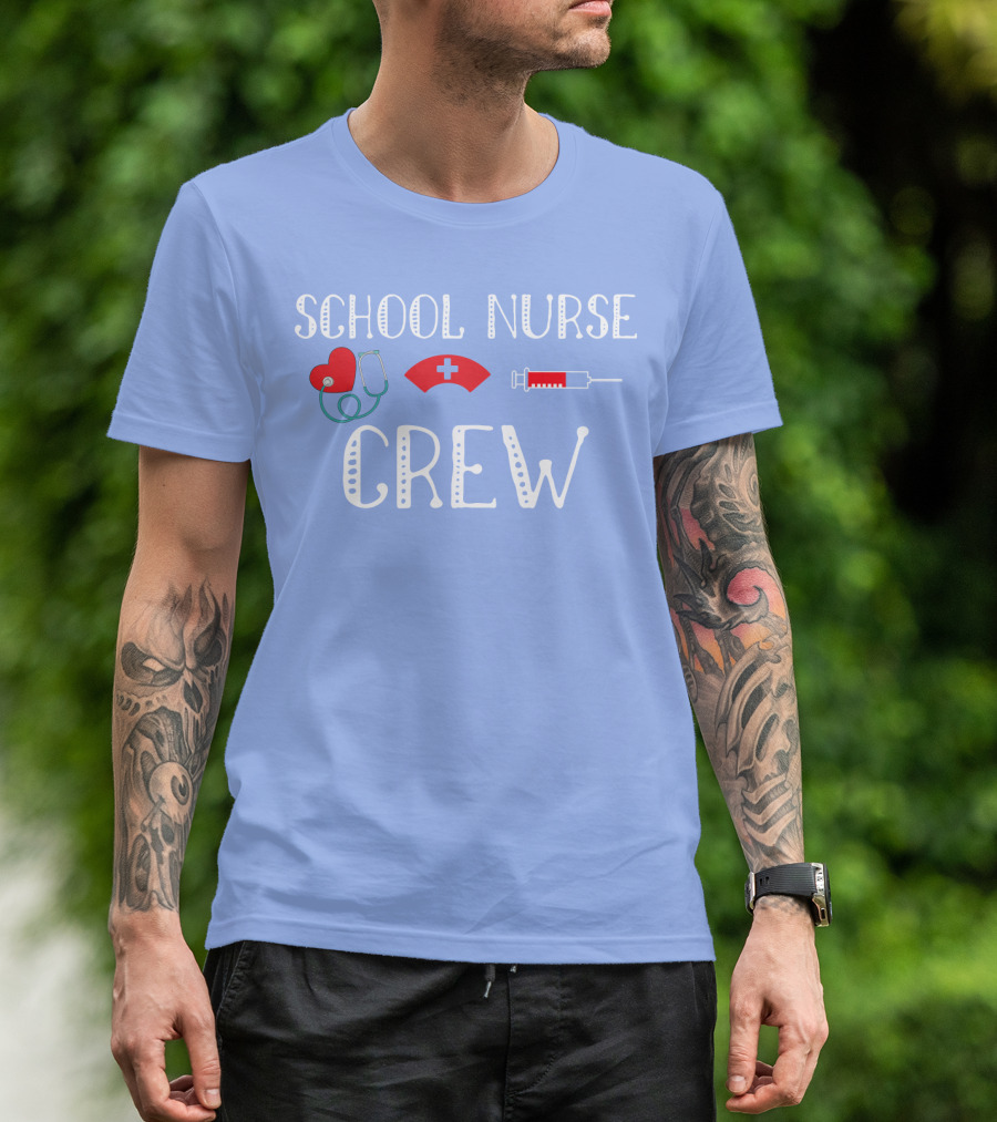 School Nurse Crew Heart Stethoscope Cap Syringe T-Shirt