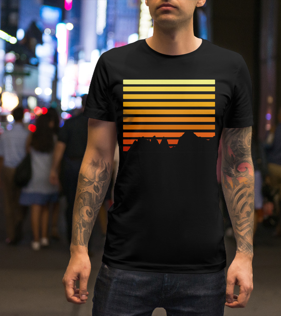 Sunset Gradient Over Mountain Silhouette Bars T-Shirt