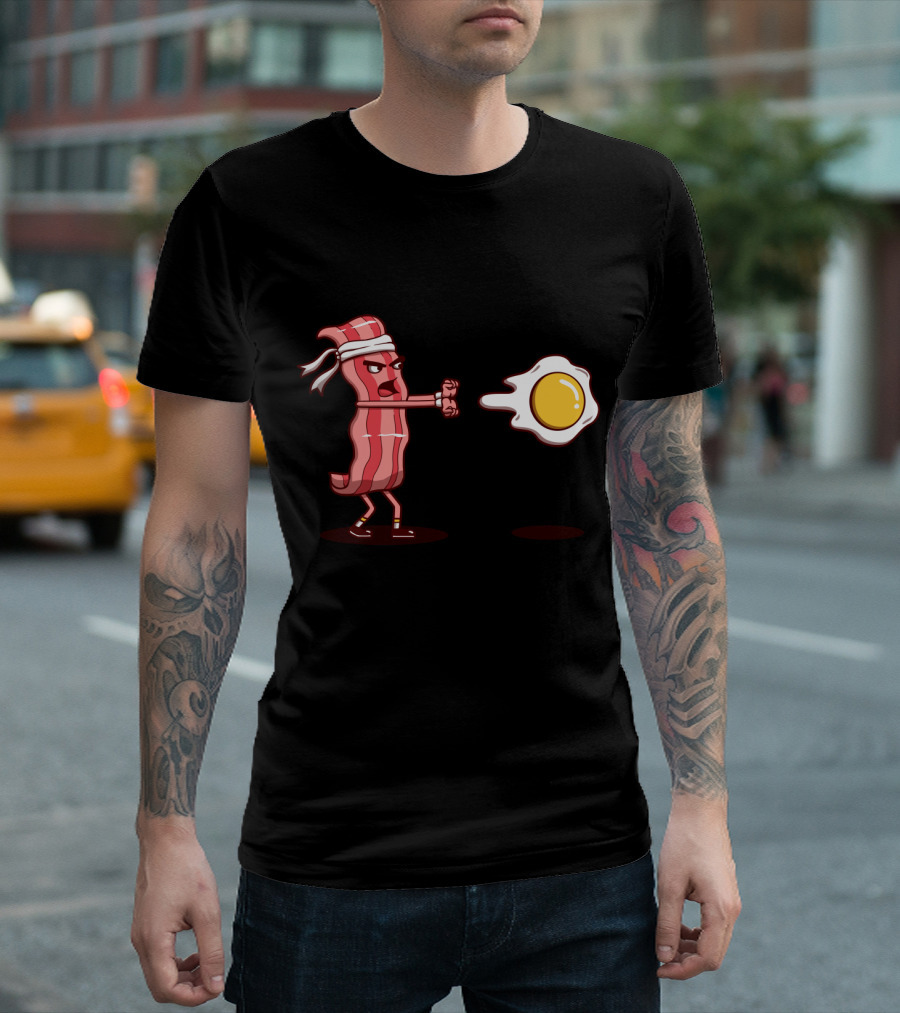 Bacon Fighter Battle with Furious Fried Egg Warrior T-Shirt