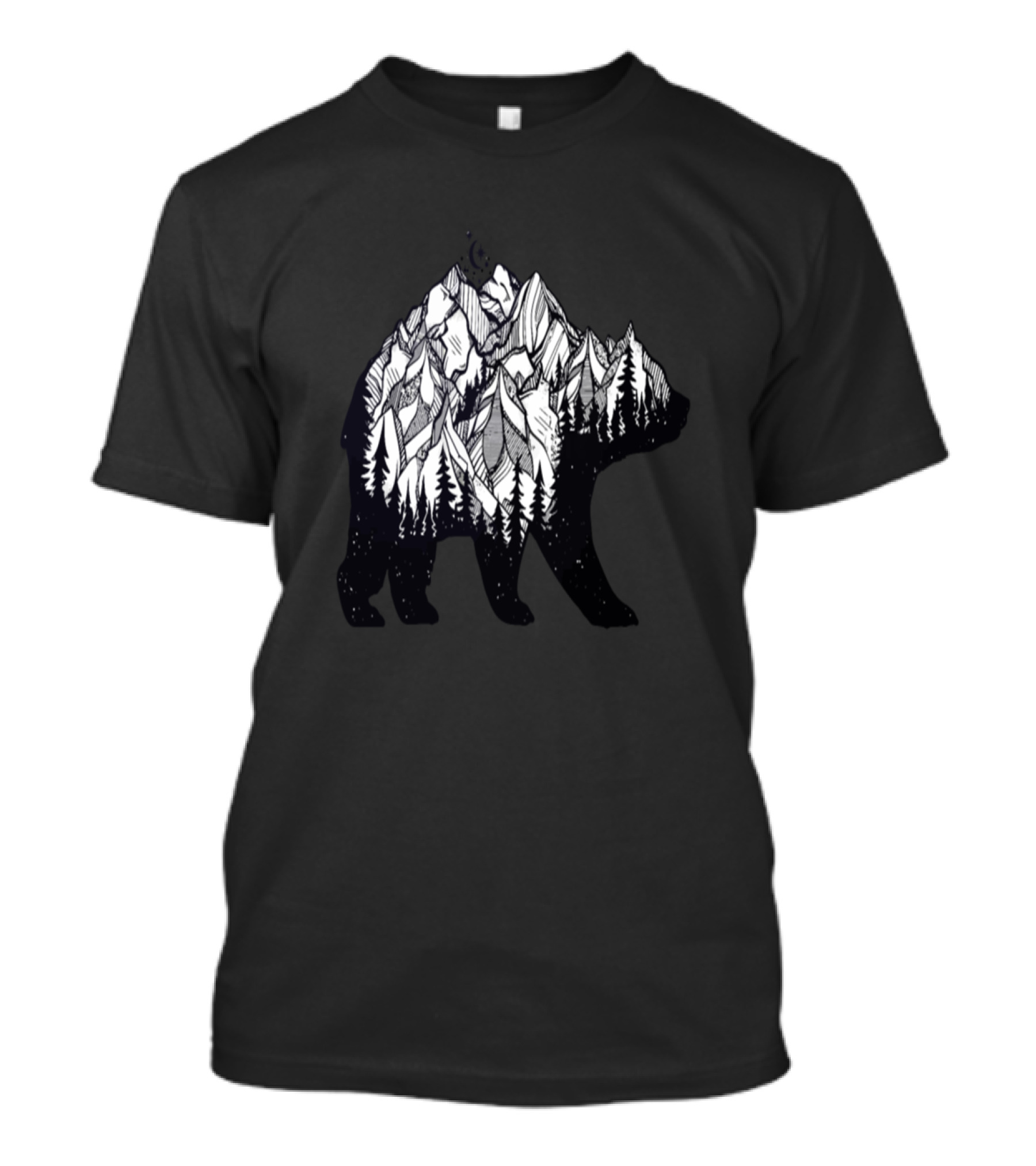 Mountain Bear Silhouette With Double Exposure Of Forest And Peaks T-Shirt