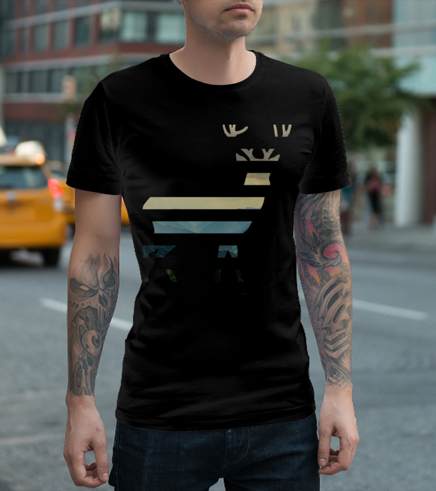 Deer Silhouette with Mountain Landscape Vista T-Shirt