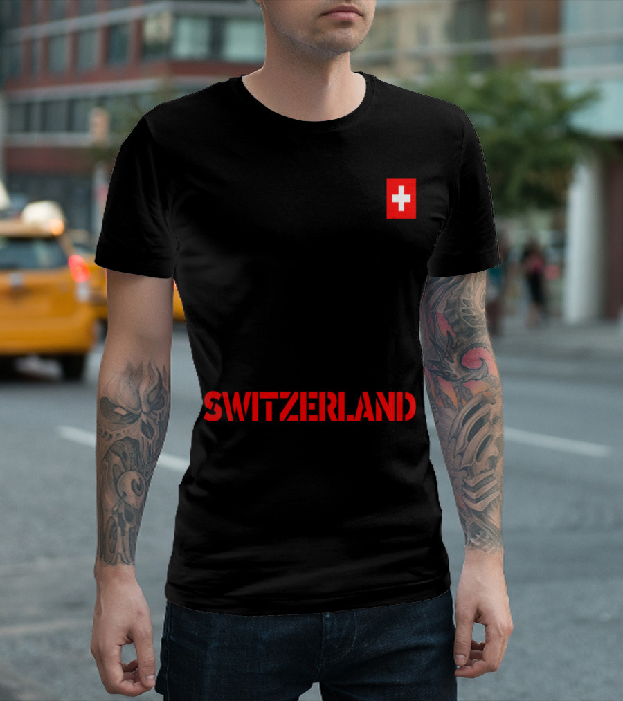 Switzerland Mountains Gondola Skier With Swiss Flag T-Shirt
