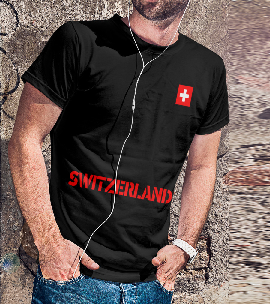 Switzerland Mountains Gondola Skier With Swiss Flag T-Shirt