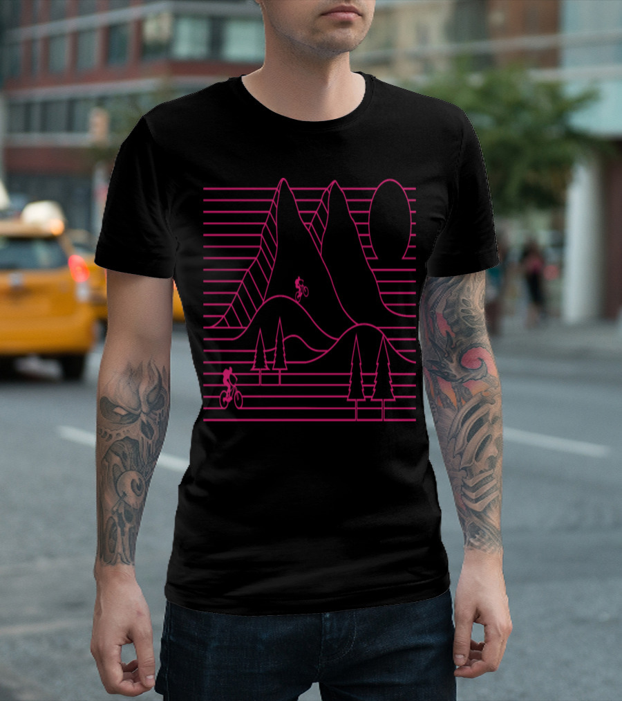 Vintage Mountain Bike Cycling Neon Landscape Adventure T-Shirt