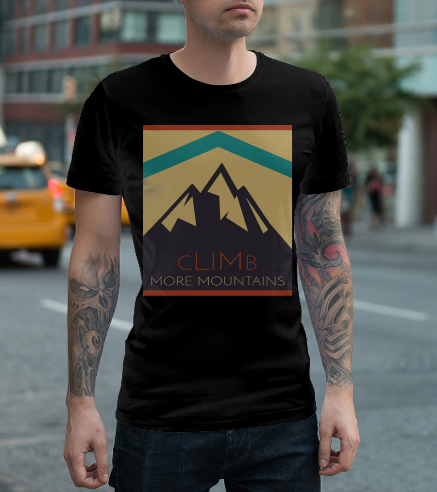 Climb More Mountains Graphic with Geometric Peak T-Shirt