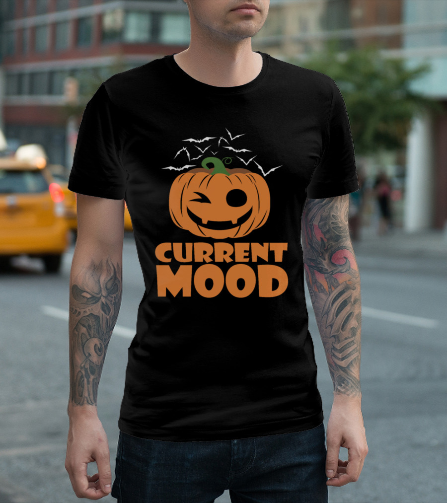 Current Mood Funny Laughing Pumpkin with Bats T-Shirt