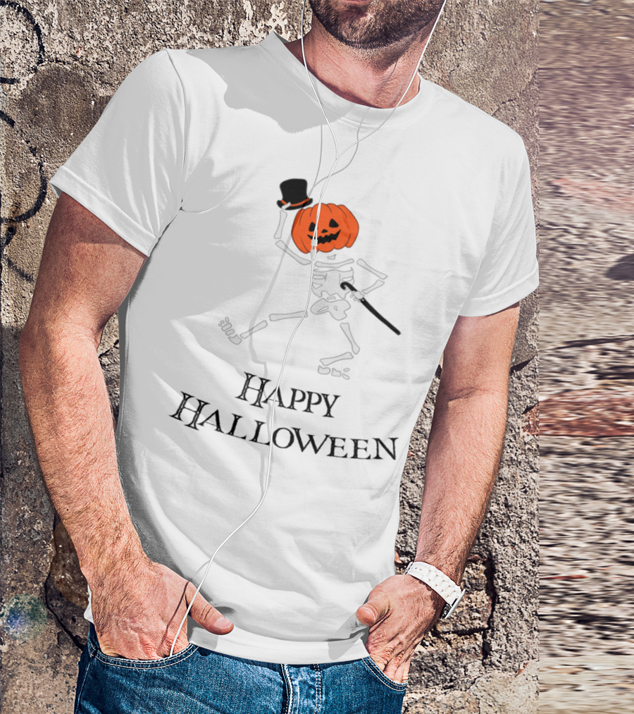 Happy Halloween Dancing Pumpkin Skeleton T-Shirt