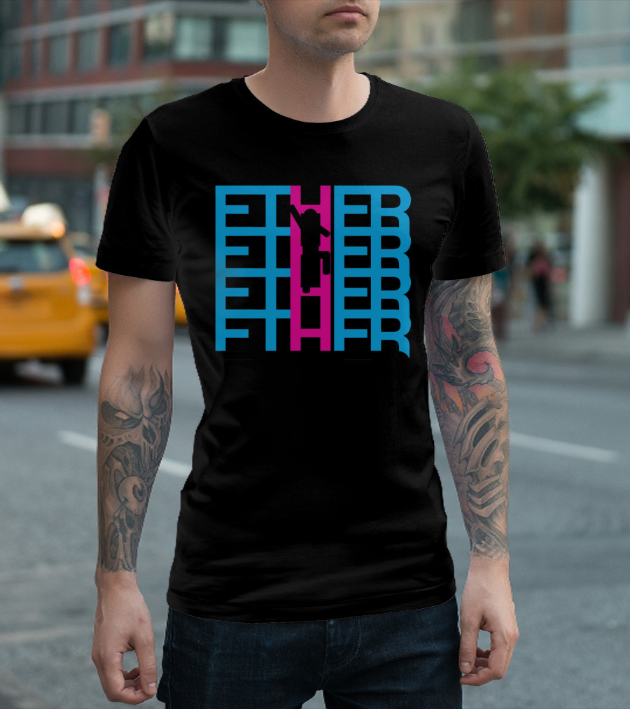 Climb the Ether Ladder with Bold Pink and Blue Text T-Shirt
