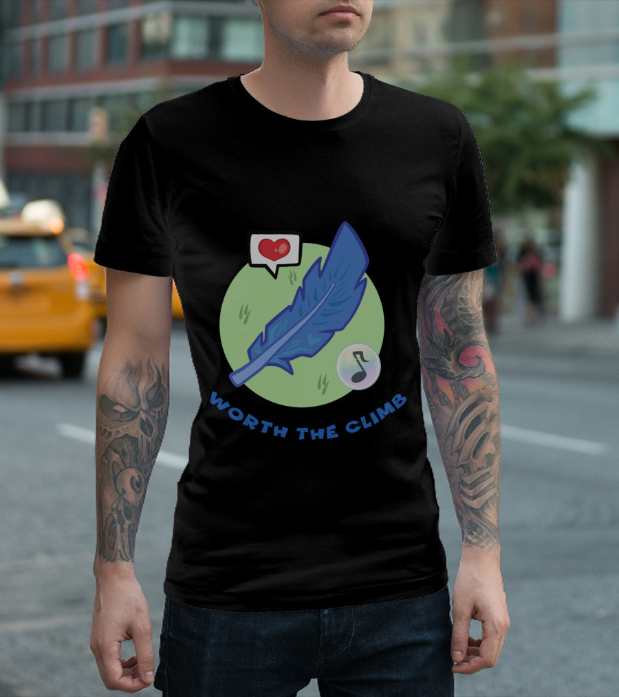 Worth The Climb Heart Music Note Blue Feather T-Shirt