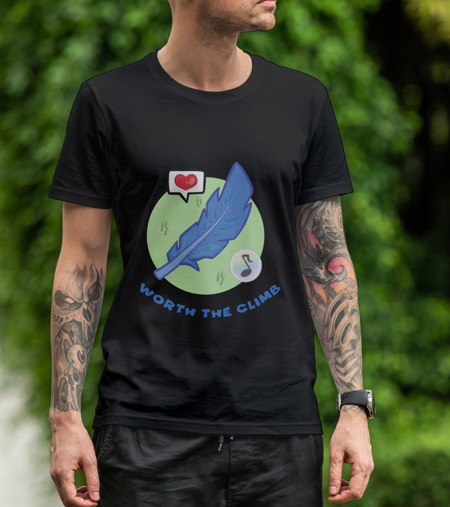 Worth The Climb Heart Music Note Blue Feather T-Shirt