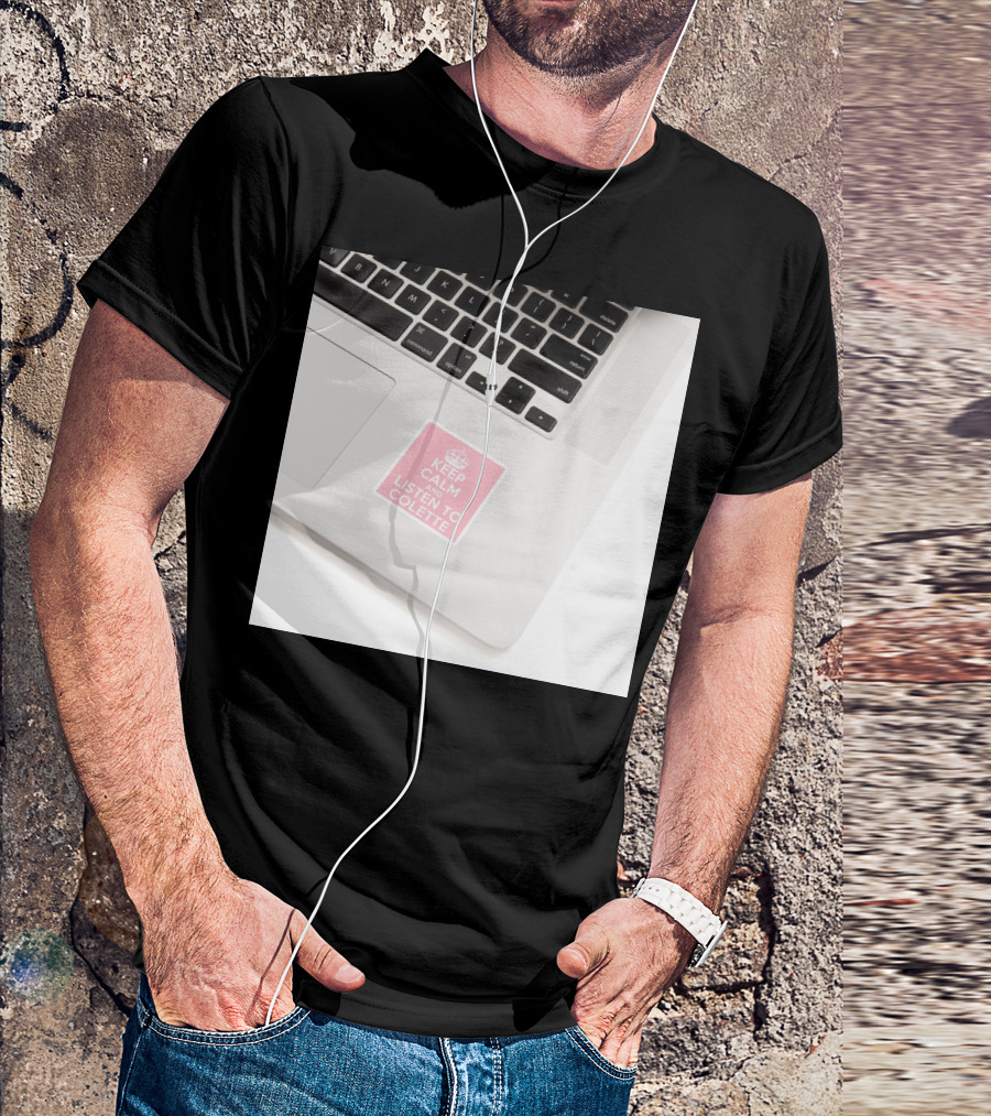 Keep Calm And Listen To Colette Pink Sticker On Laptop Keyboard T-Shirt