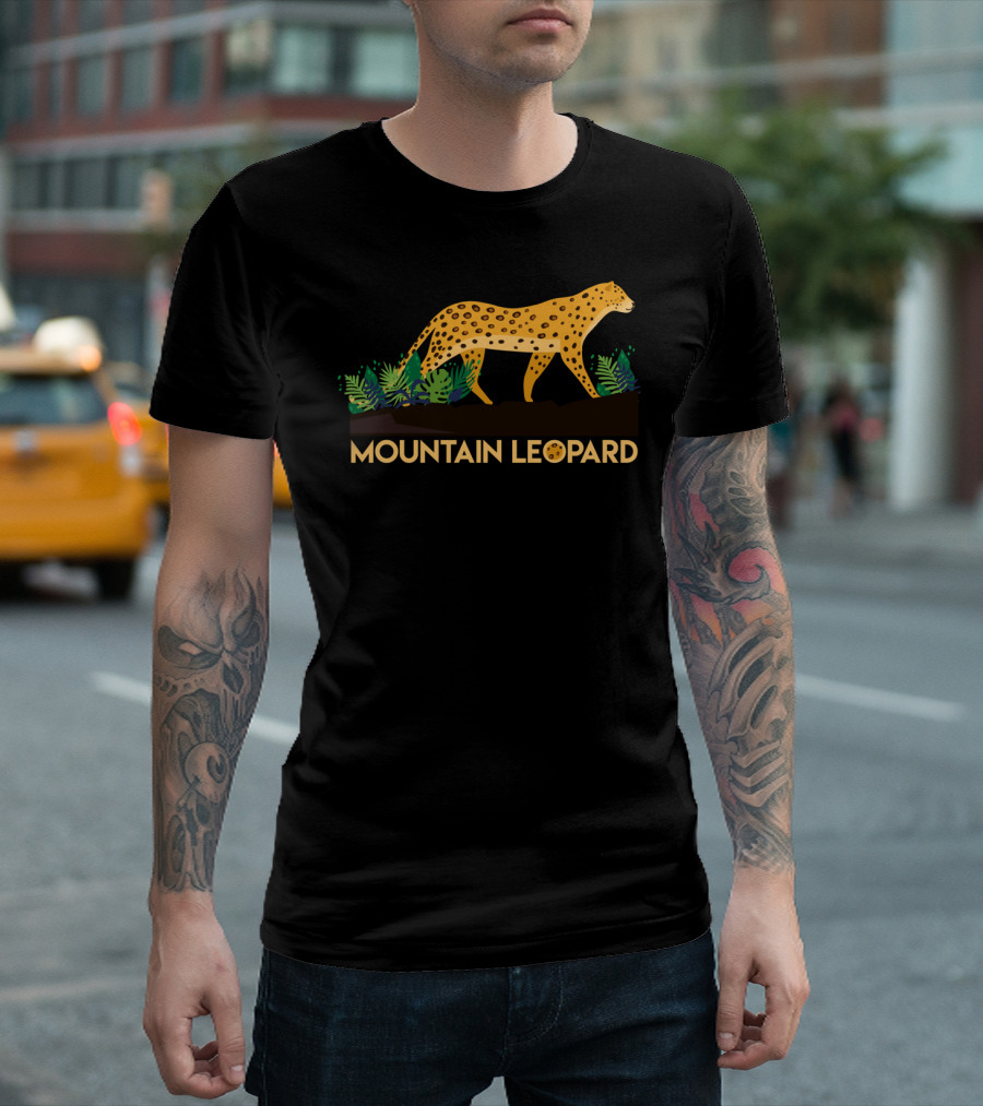 Mountain Leopard Jungle Walk with Green Leaves T-Shirt