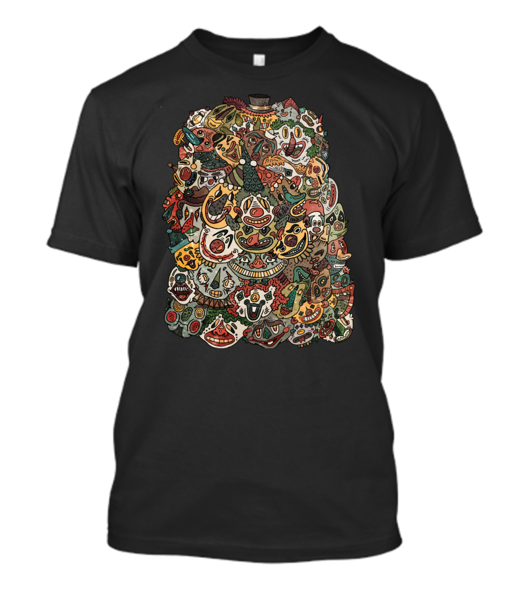 Too Many Clowns Colorful Surreal Faces T-Shirt
