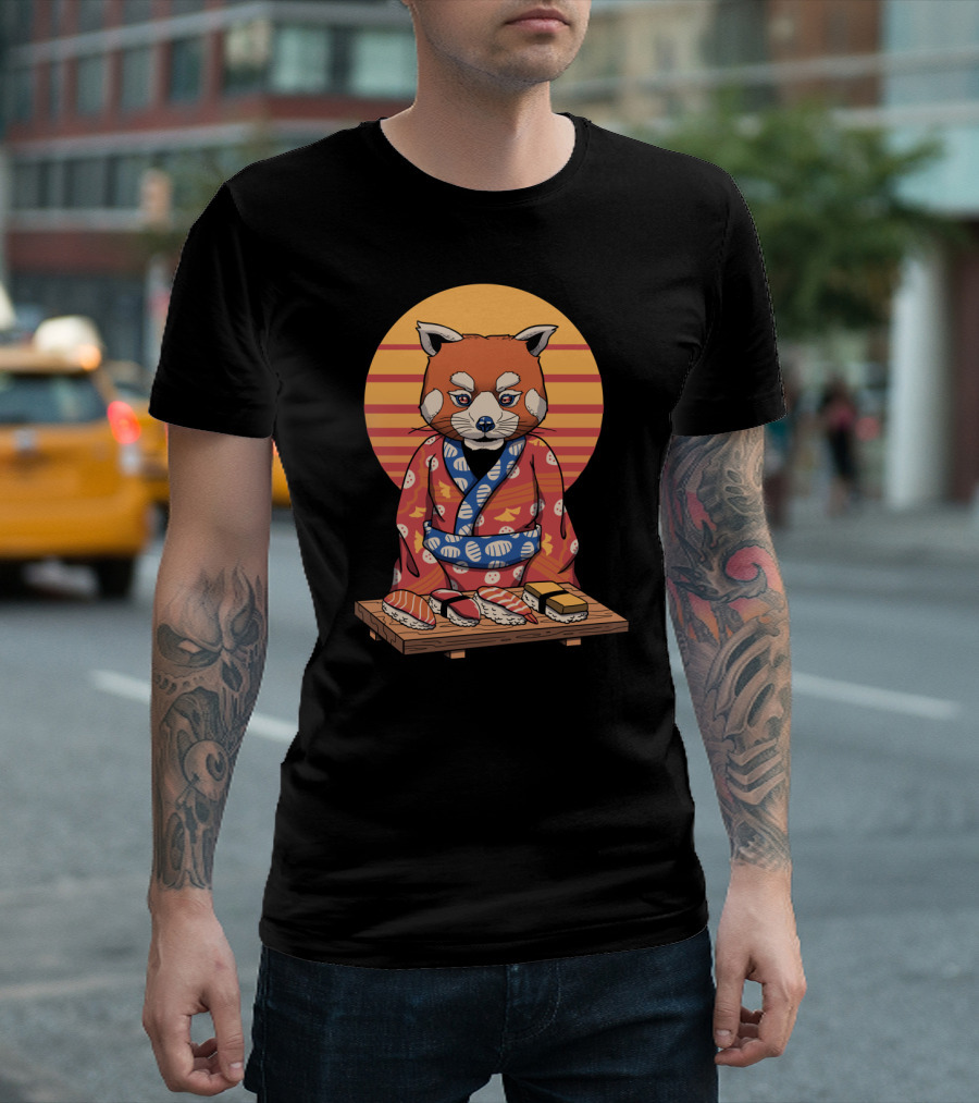 Rad Panda Sushi Japanese Sunset Kimono T-Shirt