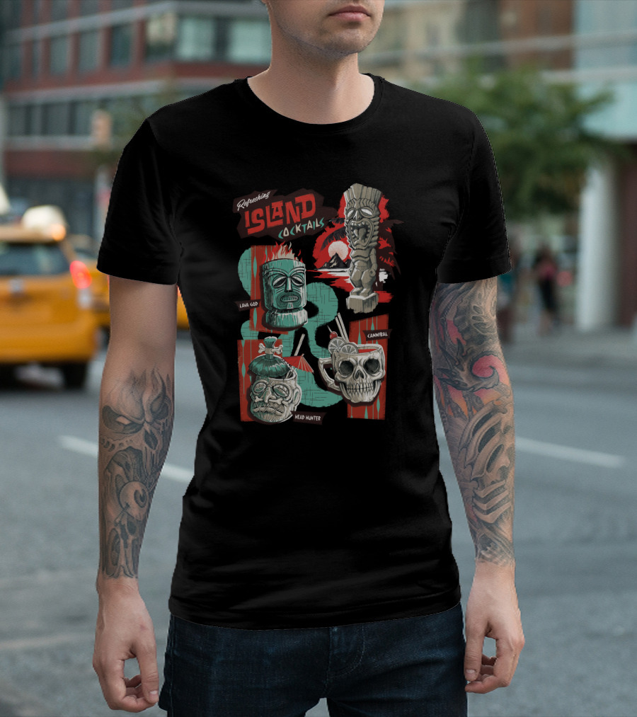 Refreshing Island Cocktails Lava God Cannibal Head Hunter Tiki T-Shirt