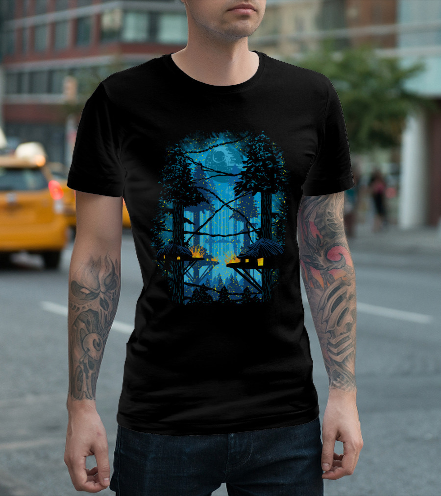 Endor Forest Moon Ewok Village Starry Night Sky With Galactic T-Shirt