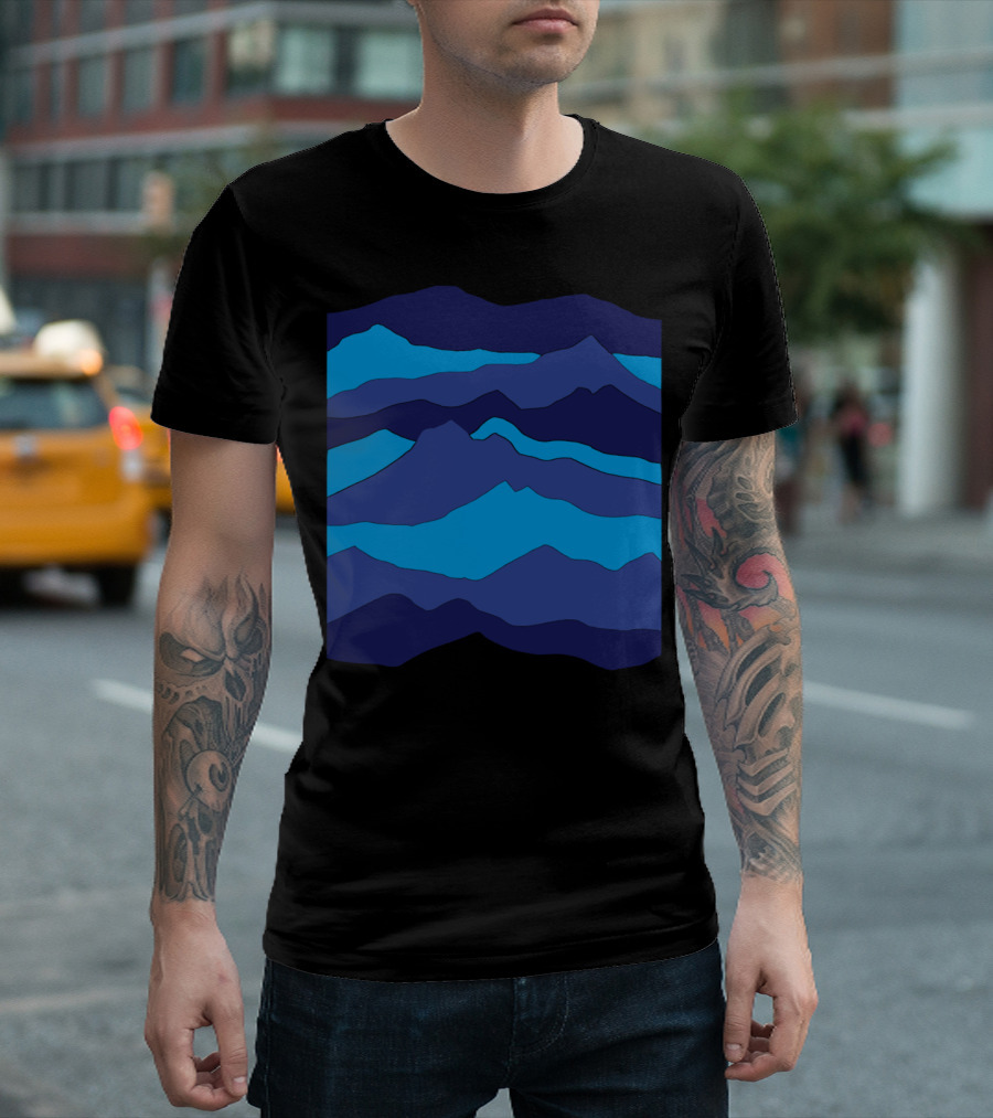 Mountain Waves Nature Water Layers in Deep Blue Tones T-Shirt