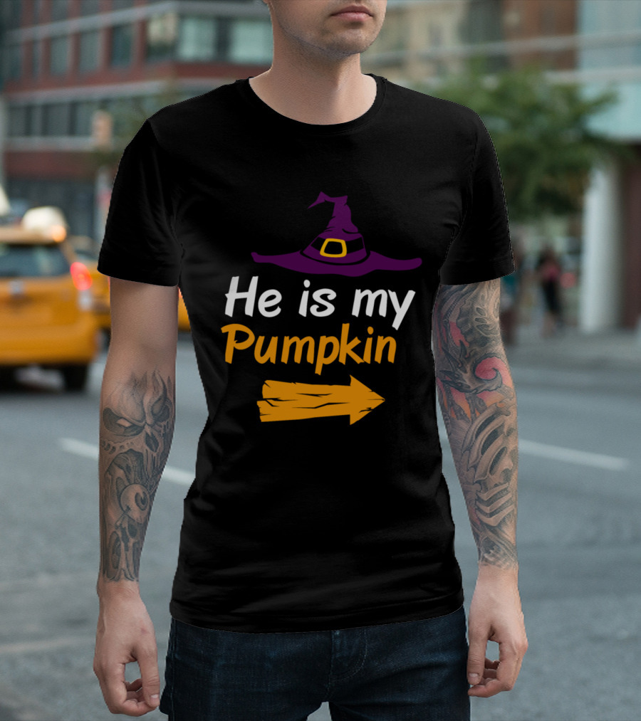He is My Pumpkin Witch Hat and Arrow Fun Awesome Couple T-Shirt