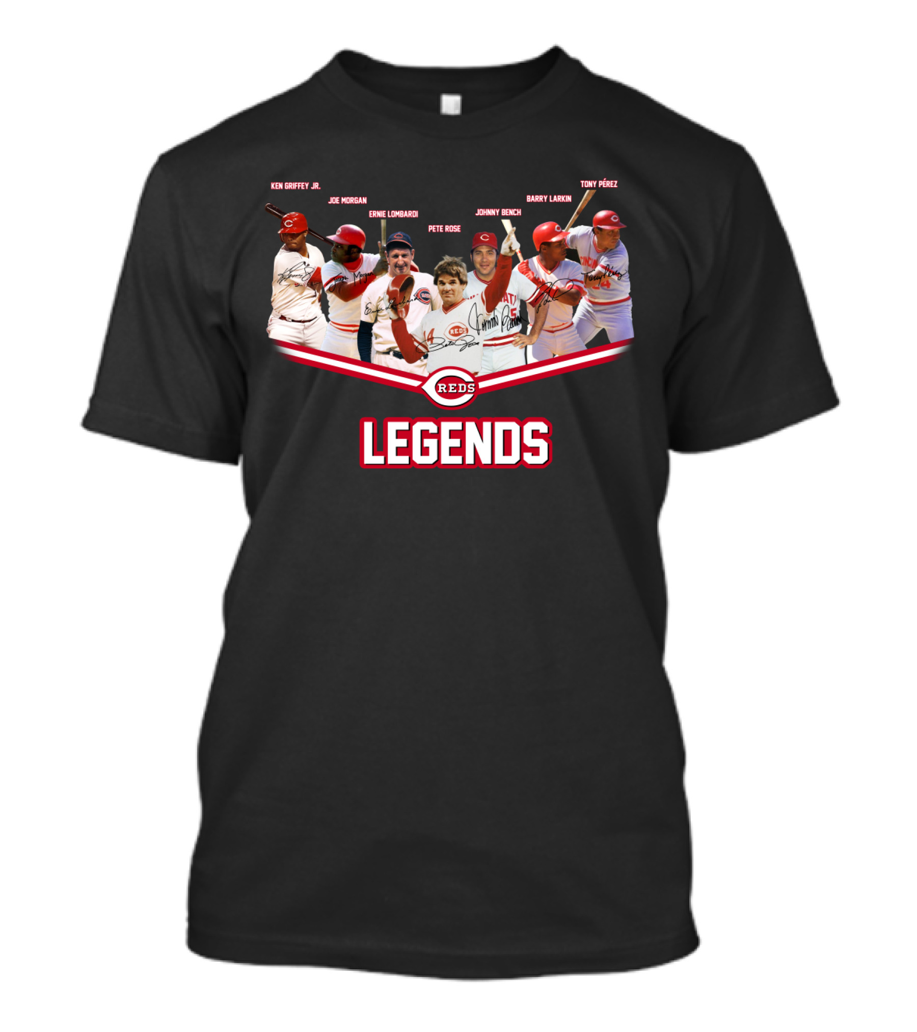 Reds Legends Ken Griffey Jr Joe Morgan Ernie Lombardi Pete Rose Johnny Bench Barry Larkin Tony PErez T-Shirt