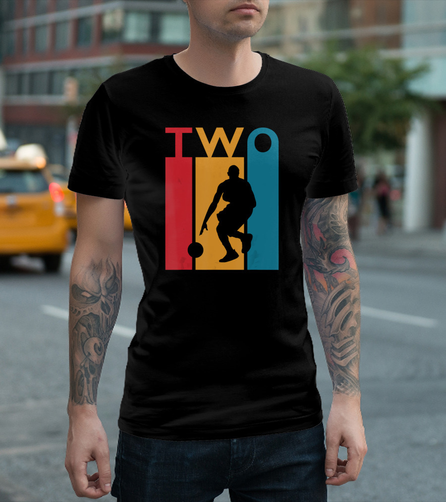 TWO Vintage Basketball Silhouette 2nd Birthday T-Shirt