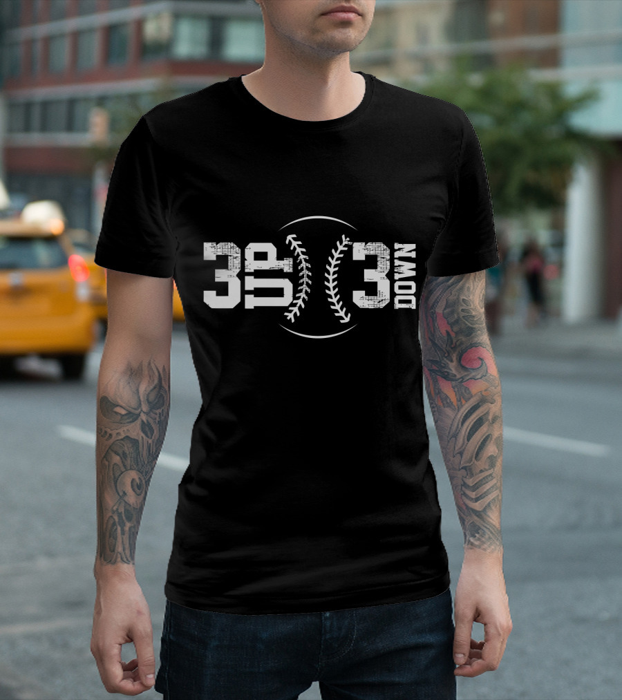 3 Up 3 Down Baseball Vintage Style With Distressed Numbers And Baseball Seam T-Shirt