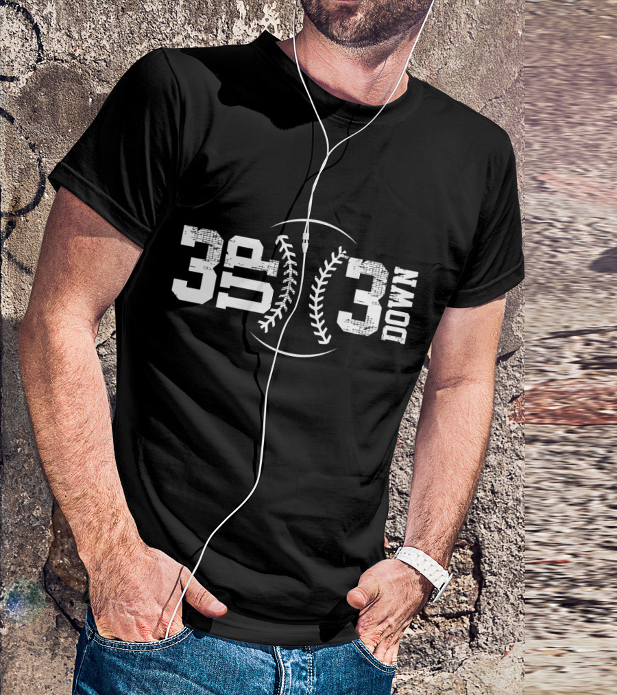 3 Up 3 Down Baseball Vintage Style With Distressed Numbers And Baseball Seam T-Shirt